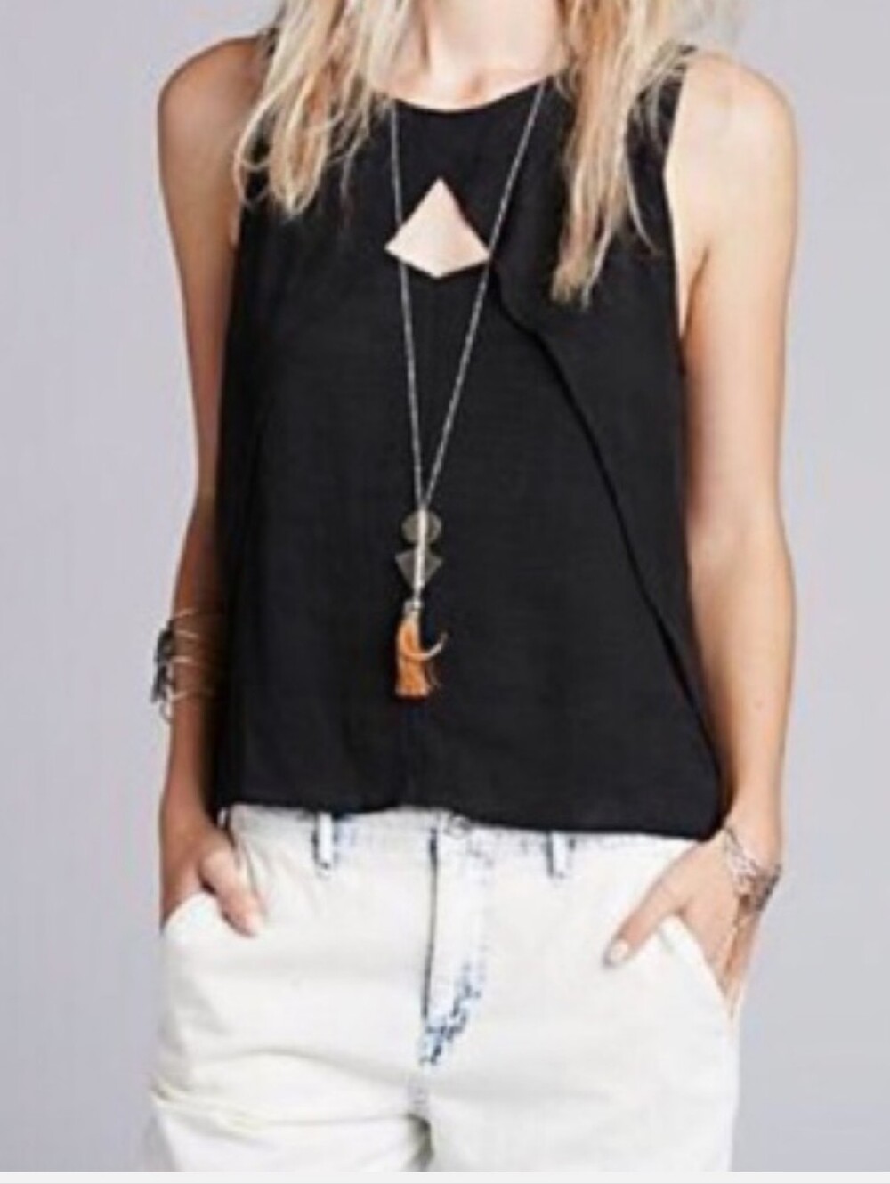 Free People Sneak A Peel Black Sleeveless Cutout Women’s Top